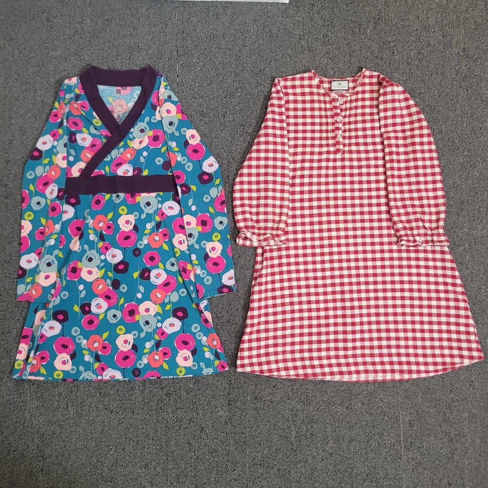 Tea Collection Petite Plume Size 10 Dress Nightgown Girls Floral Gingham Lot 2pc